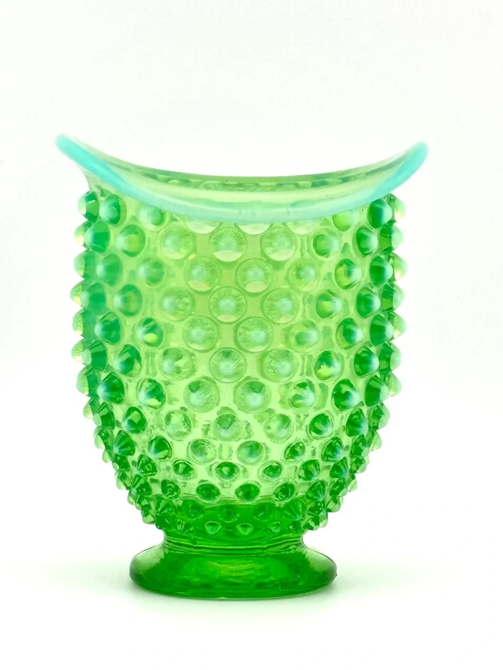 Vintage Fenton Green Opalescent Hobnail Uranium Glass Bud Vase
